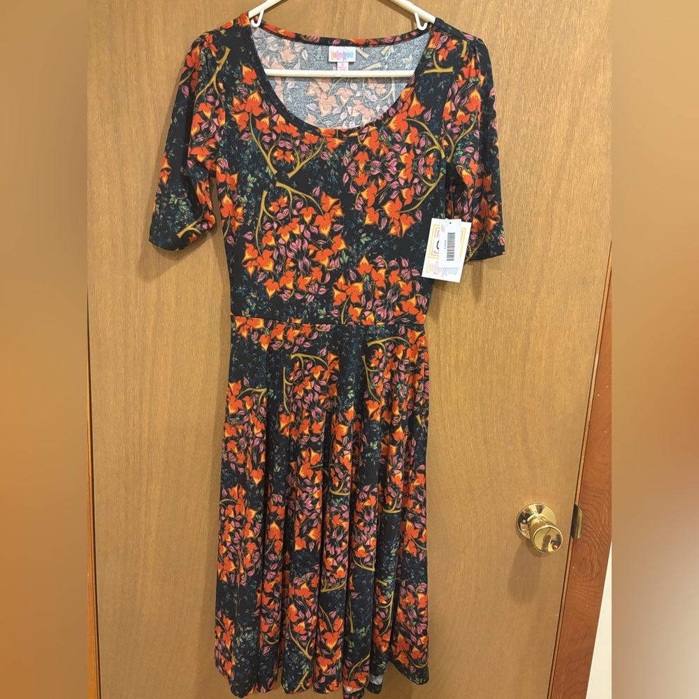 NWT LuLaRoe Nicole Fit Flare A-Line Floral Print Midi Dress Small